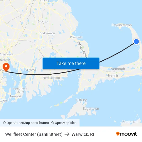 Wellfleet Center (Bank Street) to Warwick, RI map