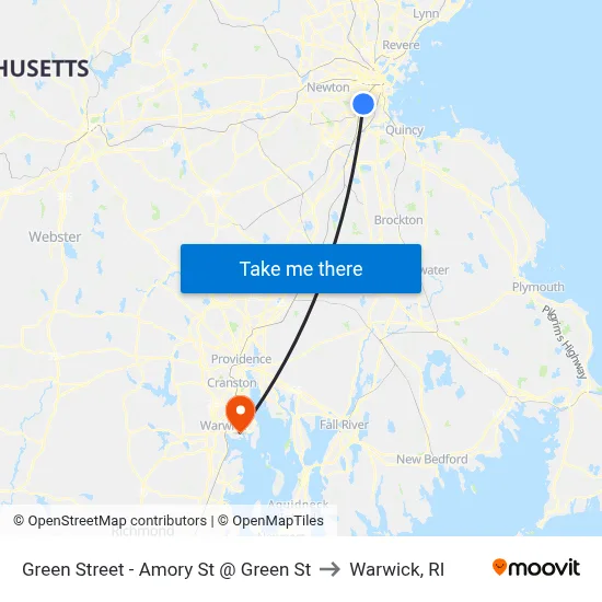 Green Street - Amory St @ Green St to Warwick, RI map