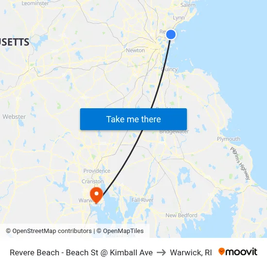 Revere Beach - Beach St @ Kimball Ave to Warwick, RI map