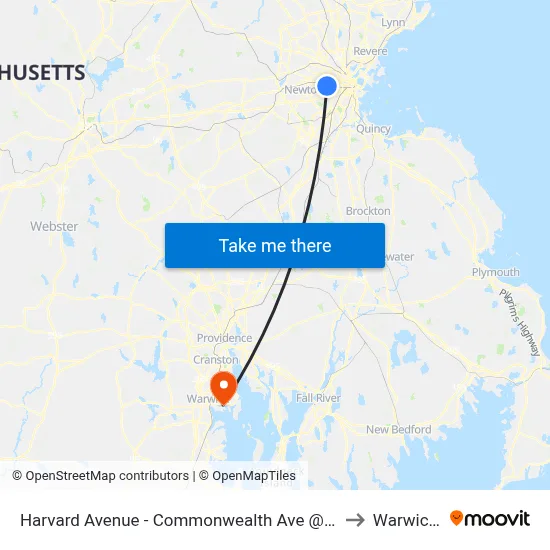 Harvard Avenue - Commonwealth Ave @ Harvard Ave to Warwick, RI map