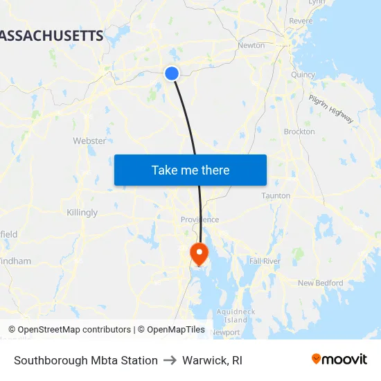 Southborough Mbta Station to Warwick, RI map