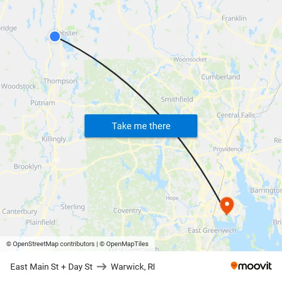 East Main St + Day St to Warwick, RI map