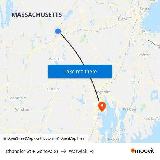 Chandler St + Geneva St to Warwick, RI map
