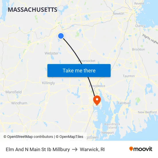 Elm And N Main St Ib Millbury to Warwick, RI map