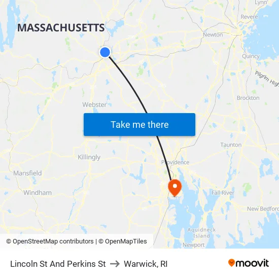 Lincoln St And Perkins St to Warwick, RI map