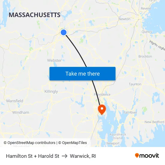 Hamilton St + Harold St to Warwick, RI map