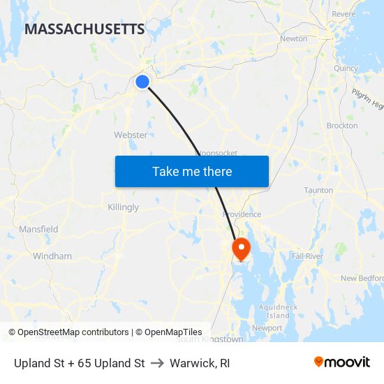 Upland St at 65 Upland to Warwick, RI map