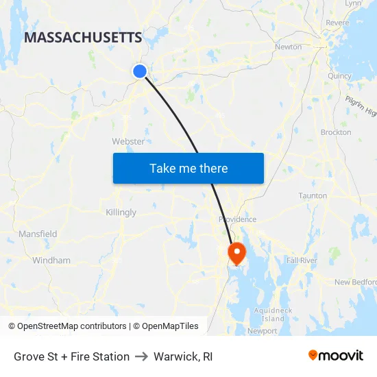 Grove St at Fire Station to Warwick, RI map