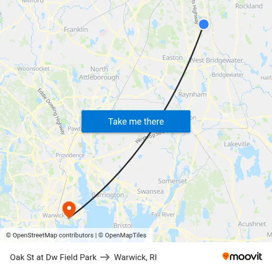 Oak St at Dw Field Park to Warwick, RI map