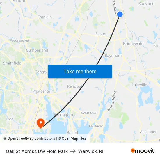 Oak St Across Dw Field Park to Warwick, RI map