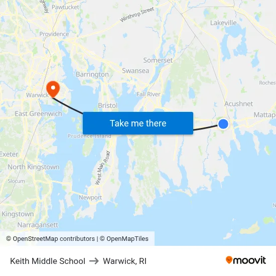 Keith Middle School to Warwick, RI map