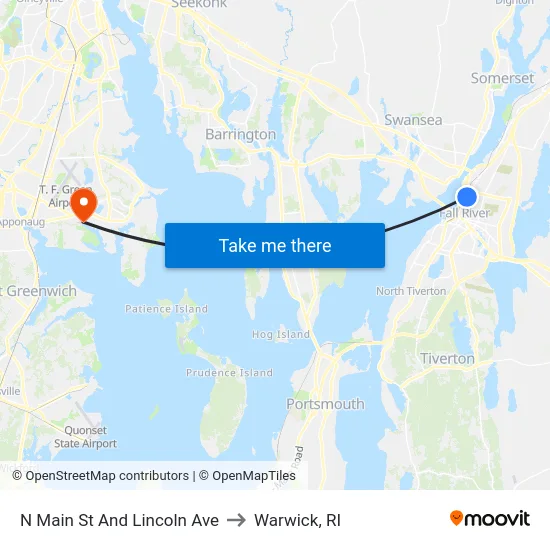 N Main St And Lincoln Ave to Warwick, RI map