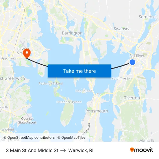 S Main St And Middle St to Warwick, RI map
