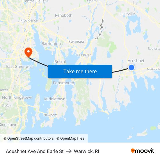 Acushnet Ave And Earle St to Warwick, RI map