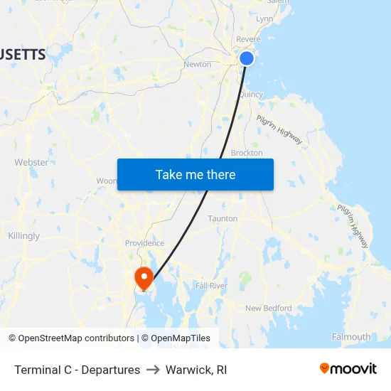 Terminal C - Departures to Warwick, RI map