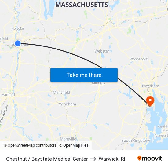 Chestnut / Baystate Medical Center to Warwick, RI map