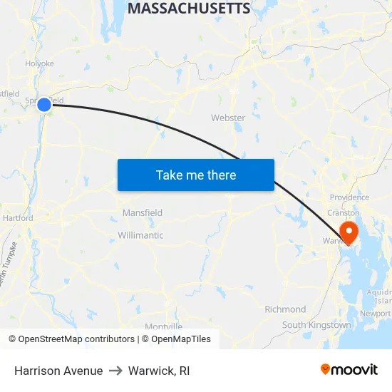Harrison Avenue to Warwick, RI map