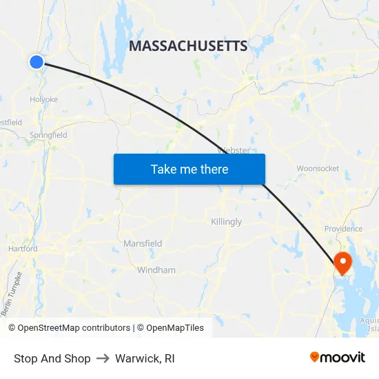 Stop And Shop to Warwick, RI map