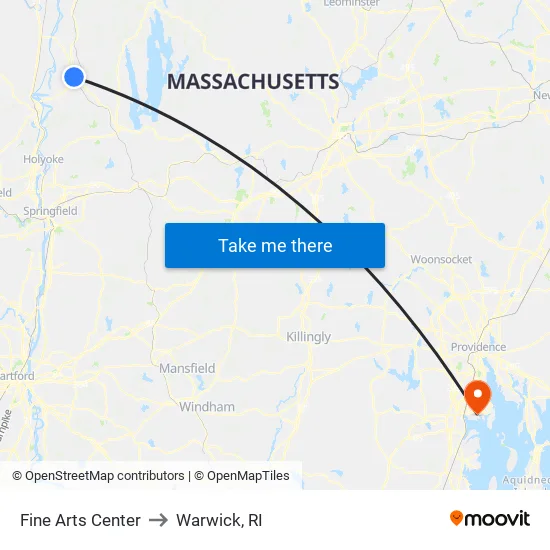 Fine Arts Center to Warwick, RI map