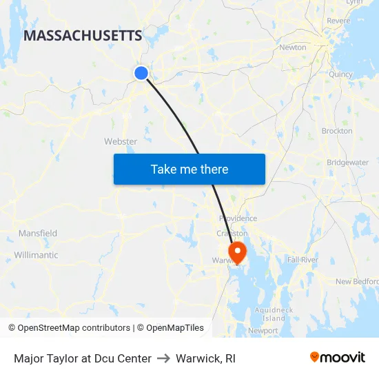 Major Taylor at Dcu Center to Warwick, RI map