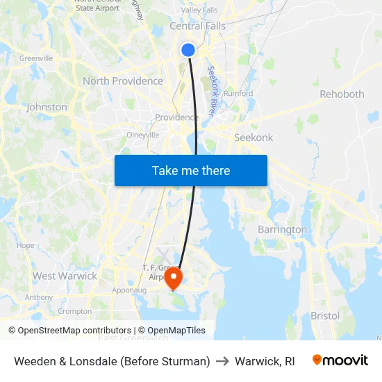 Weeden & Lonsdale (Before Sturman) to Warwick, RI map