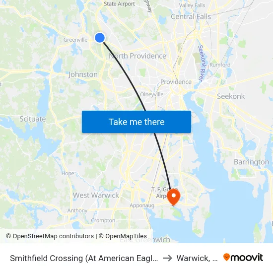 Smithfield Crossing (At American Eagle) to Warwick, RI map