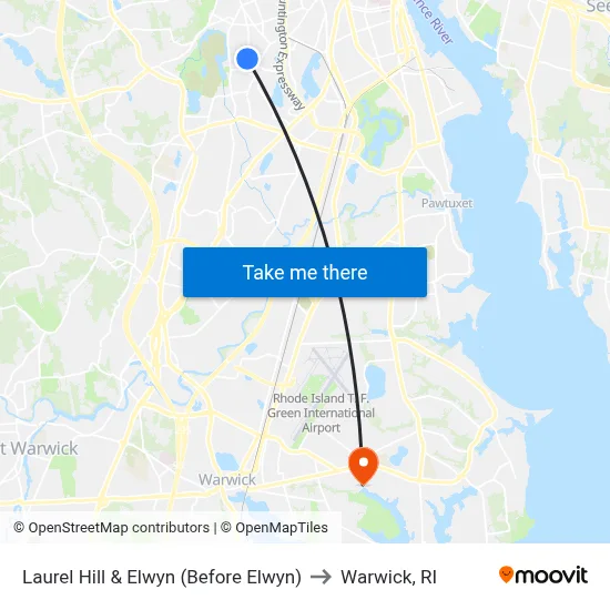 Laurel Hill & Elwyn (Before Elwyn) to Warwick, RI map