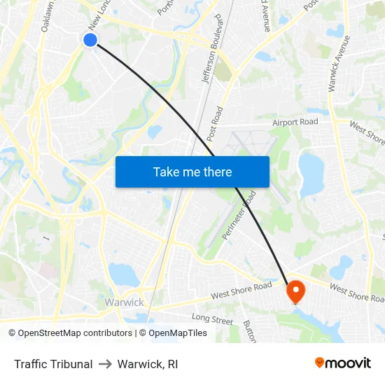 Traffic Tribunal to Warwick, RI map