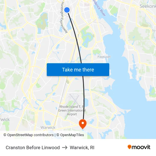 Cranston Before Linwood to Warwick, RI map