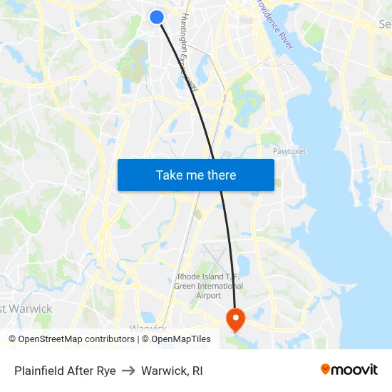Plainfield After Rye to Warwick, RI map
