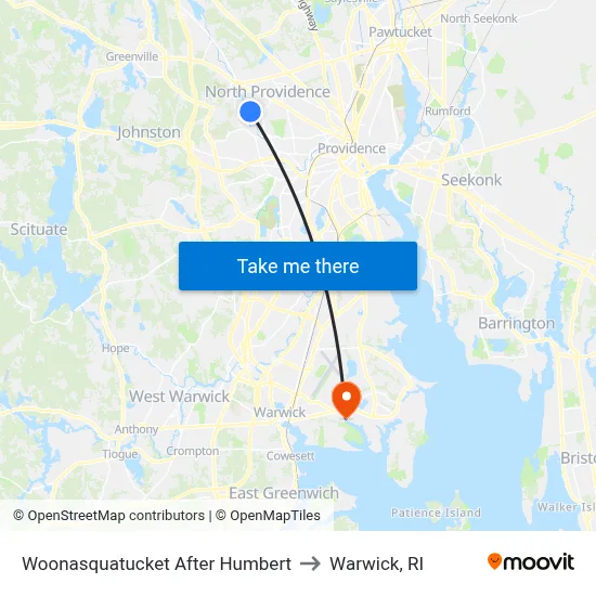 Woonasquatucket After Humbert to Warwick, RI map