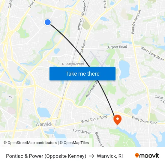 Pontiac & Power (Opposite Kenney) to Warwick, RI map