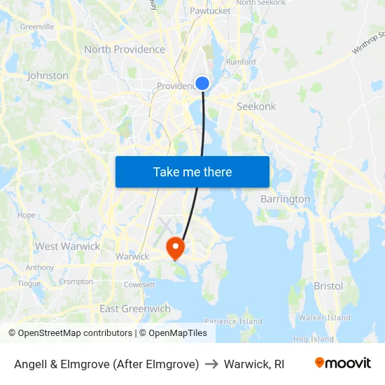 Angell & Elmgrove (After Elmgrove) to Warwick, RI map