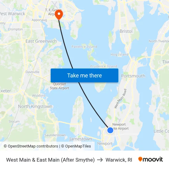 West Main & East Main (After Smythe) to Warwick, RI map