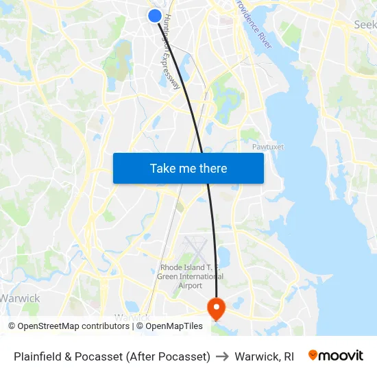 Plainfield & Pocasset (After Pocasset) to Warwick, RI map