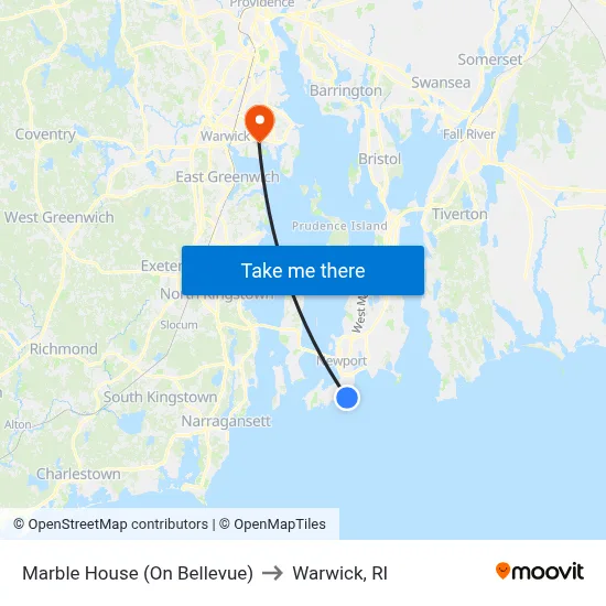 Marble House (On Bellevue) to Warwick, RI map