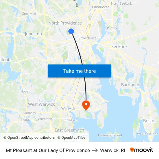 Mt Pleasant at Our Lady Of Providence to Warwick, RI map