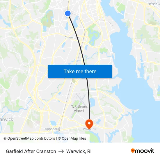 Garfield After Cranston to Warwick, RI map