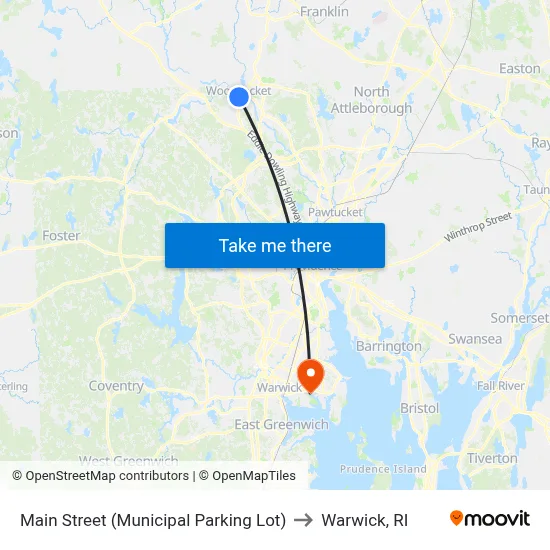 Main Street (Municipal Parking Lot) to Warwick, RI map