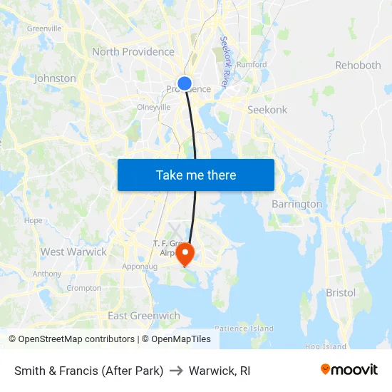 Smith & Francis (After Park) to Warwick, RI map