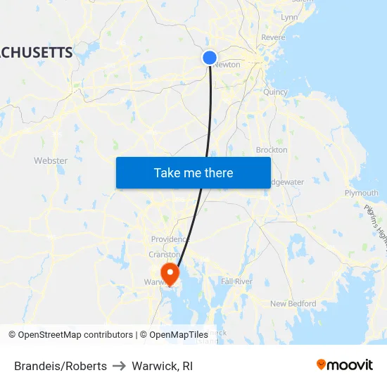 Brandeis/Roberts to Warwick, RI map