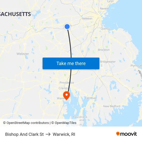 Bishop And Clark St to Warwick, RI map