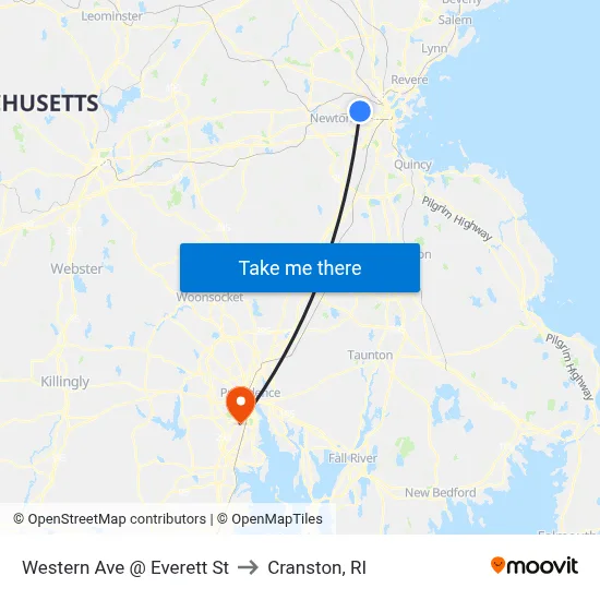 Western Ave @ Everett St to Cranston, RI map