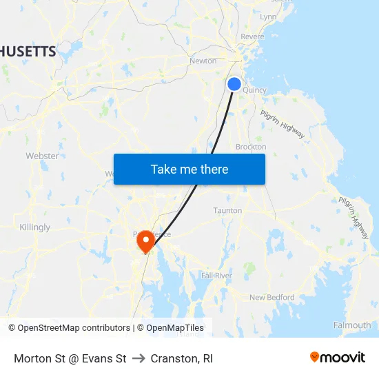 Morton St @ Evans St to Cranston, RI map