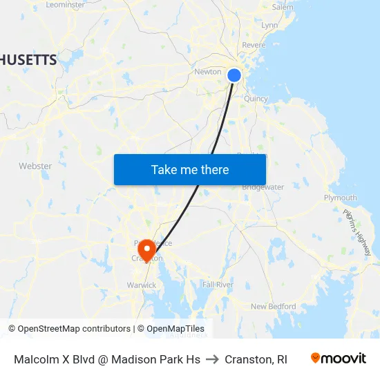 Malcolm X Blvd @ Madison Park Hs to Cranston, RI map
