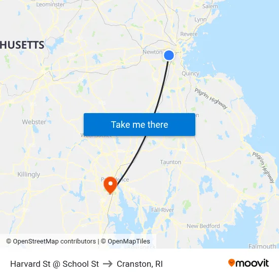 Harvard St @ School St to Cranston, RI map