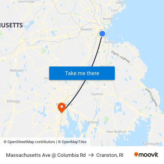 Massachusetts Ave @ Columbia Rd to Cranston, RI map