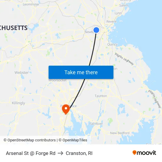 Arsenal St @ Forge Rd to Cranston, RI map