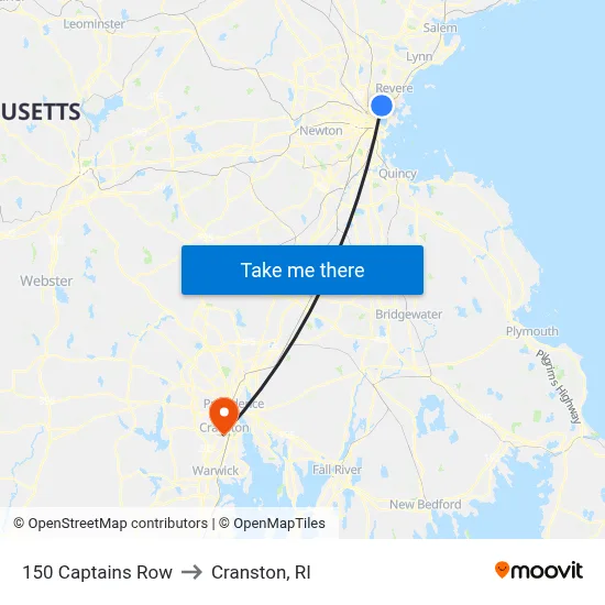 150 Captains Row to Cranston, RI map