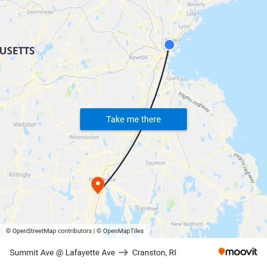 Summit Ave @ Lafayette Ave to Cranston, RI map